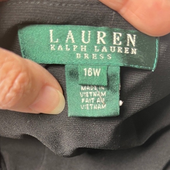 Black Lace Sequin Ruched Sheath Cocktail Evening Dress‎ Lauren Ralph Lauren 16W - Picture 6 of 11